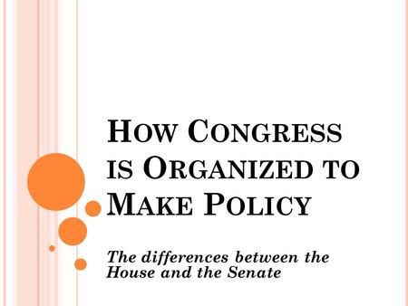 H OW C ONGRESS IS O RGANIZED TO M AKE P OLICY The differences between the House and the Senate.
