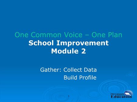 One Common Voice – One Plan School Improvement Module 2