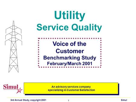 3rd Annual Study, copyright 2001 Simul 1 Utility Service Quality An advisory services company specializing in Customer Satisfaction An advisory services.