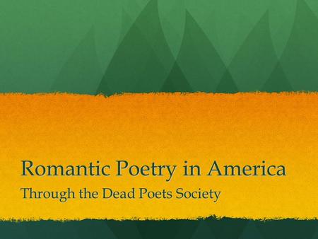 Romantic Poetry in America