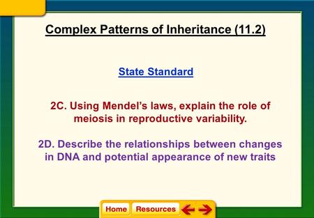 State Standard 2C. Using Mendel’s laws, explain the role of meiosis in reproductive variability. 2D. Describe the relationships between changes in DNA.