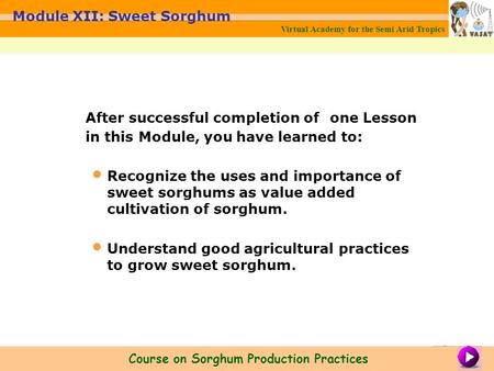 Module XII: Sweet Sorghum