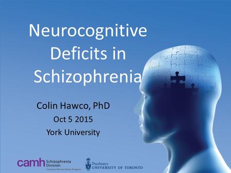 Neurocognitive Deficits in Schizophrenia Colin Hawco, PhD Oct 5 2015 York University.