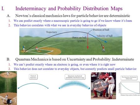 I.Indeterminacy and Probability Distribution Maps A.Newton’s classical mechanics laws for particle behavior are deterministic 1.We can predict exactly.