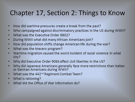 Chapter 17, Section 2: Things to Know
