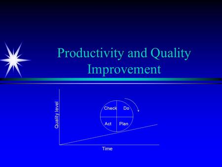 Productivity and Quality Improvement Check Do Act Plan Time Quality level.