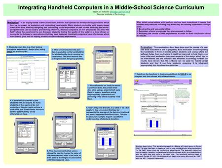 Integrating Handheld Computers in a Middle-School Science Curriculum Jason M. Williams Georgia Institute of Technology.