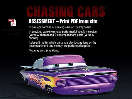 ASSESSMENT – Print PDF from site In pairs perform all of chasing cars on the keyboard. In previous weeks we have performed 2 vocals melodies (verse &