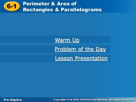6-1 Warm Up Problem of the Day Lesson Presentation
