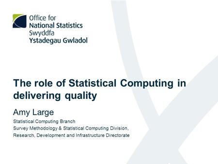 The role of Statistical Computing in delivering quality Amy Large Statistical Computing Branch Survey Methodology & Statistical Computing Division, Research,
