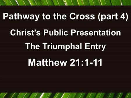 Pathway to the Cross (part 4) Christ’s Public Presentation