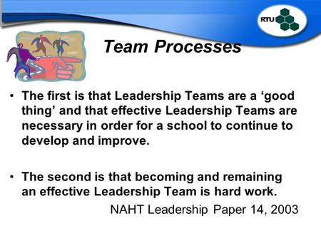 Team Processes The first is that Leadership Teams are a ‘good thing’ and that effective Leadership Teams are necessary in order for a school to continue.