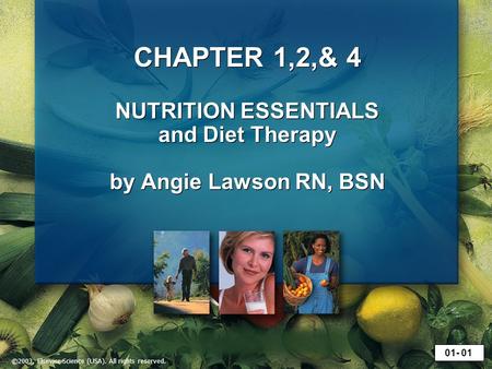©2003, Elsevier Science (USA). All rights reserved. CHAPTER 1,2,& 4 NUTRITION ESSENTIALS and Diet Therapy by Angie Lawson RN, BSN 01- 01.