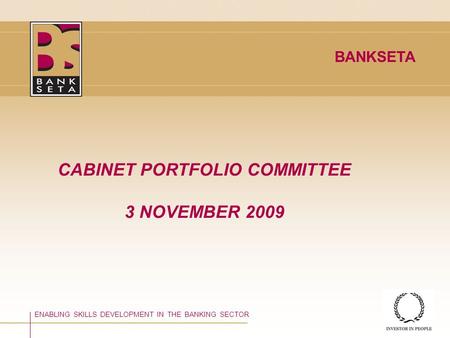©BANKSETA 2008 CABINET PORTFOLIO COMMITTEE 3 NOVEMBER 2009 ENABLING SKILLS DEVELOPMENT IN THE BANKING SECTOR BANKSETA.