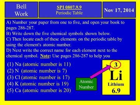 Li Bell Work Nov 17, 2014 (1) Na (atomic number is 11)