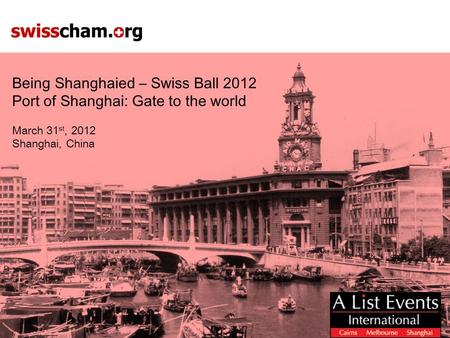 Being Shanghaied – Swiss Ball 2012 Port of Shanghai: Gate to the world March 31 st, 2012 Shanghai, China.