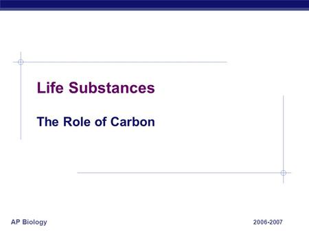 AP Biology 2006-2007 Life Substances The Role of Carbon.
