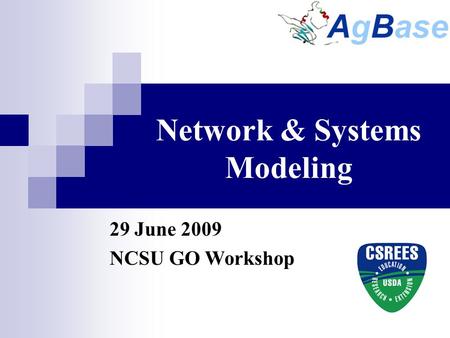 Network & Systems Modeling 29 June 2009 NCSU GO Workshop.