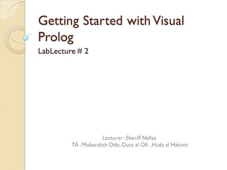 Getting Started with Visual Prolog