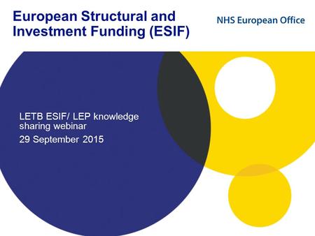 European Structural and Investment Funding (ESIF) LETB ESIF/ LEP knowledge sharing webinar 29 September 2015.