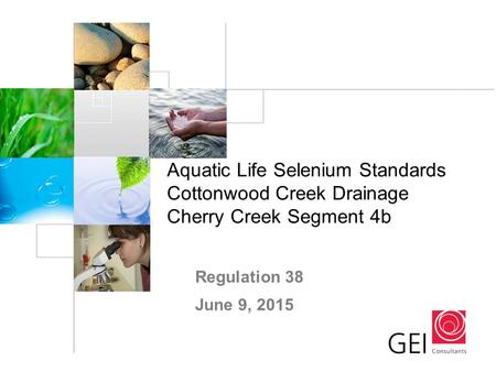 Aquatic Life Selenium Standards Cottonwood Creek Drainage Cherry Creek Segment 4b Regulation 38 June 9, 2015.