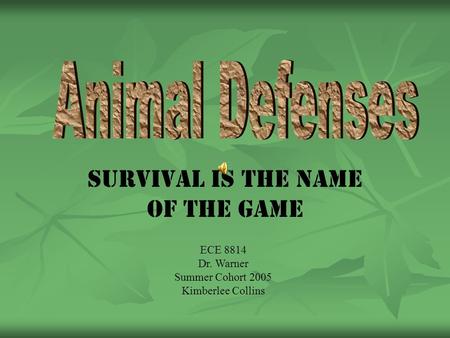 Survival is the Name of the Game ECE 8814 Dr. Warner Summer Cohort 2005 Kimberlee Collins.