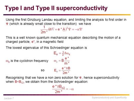 Type I and Type II superconductivity