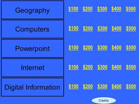 Geography Computers Powerpoint Internet Digital Information $500$400$300$200$100 $500$400$300$200 $100 $500$400$300$200$100 $500$400$300$200$100 $500$400$300$200$100.