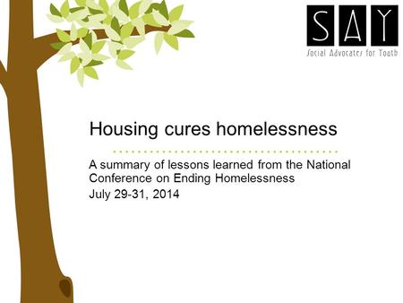 Housing cures homelessness A summary of lessons learned from the National Conference on Ending Homelessness July 29-31, 2014.