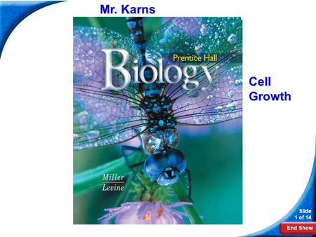 End Show Slide 1 of 14 Biology Mr. Karns Cell Growth.
