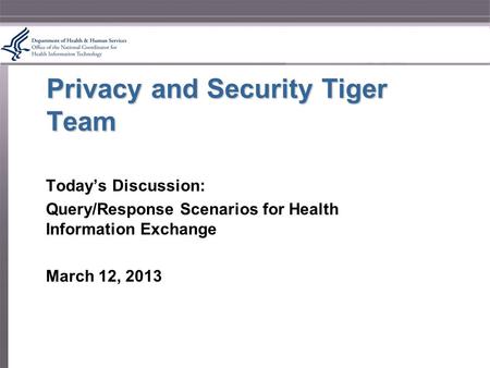 Privacy and Security Tiger Team Today’s Discussion: Query/Response Scenarios for Health Information Exchange March 12, 2013.