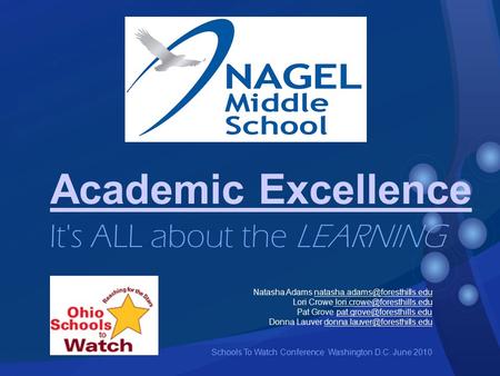 Academic Excellence It's ALL about the LEARNING Natasha Adams Lori Crowe Pat Grove