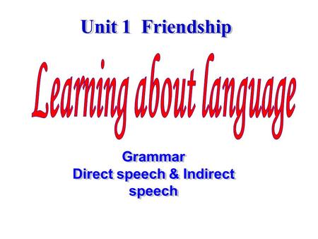 Unit 1 Friendship Grammar Direct speech & Indirect speech Grammar Direct speech & Indirect speech.