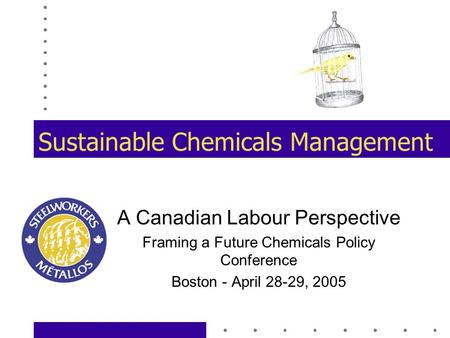 Sustainable Chemicals Management A Canadian Labour Perspective Framing a Future Chemicals Policy Conference Boston - April 28-29, 2005.