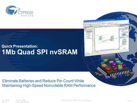 001-96132Owner: SKRG Rev *A Tech lead: EWOO 1Mb Quad SPI nvSRAM Quick Presentation 1 Quick Presentation: 1Mb Quad SPI nvSRAM Eliminate Batteries and Reduce.