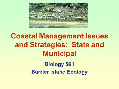 Coastal Management Issues and Strategies: State and Municipal