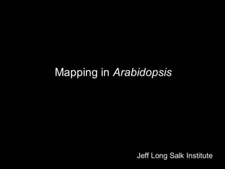Mapping in Arabidopsis Jeff Long Salk Institute. Cotyledons (seed leaves) Shoot Apical Meristem Hypocotyl (seedling stem) Root Root Apical Meristem.