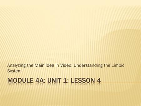 Analyzing the Main Idea in Video: Understanding the Limbic System