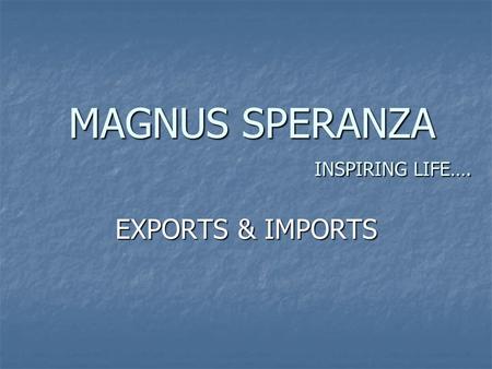MAGNUS SPERANZA INSPIRING LIFE…. EXPORTS & IMPORTS EXPORTS & IMPORTS.