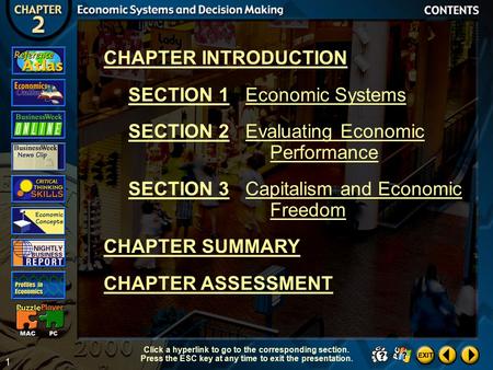1 Contents CHAPTER INTRODUCTION SECTION 1Economic Systems SECTION 2Evaluating Economic Performance SECTION 3Capitalism and Economic Freedom CHAPTER SUMMARY.
