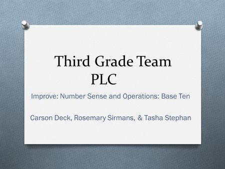 Third Grade Team PLC Improve: Number Sense and Operations: Base Ten Carson Deck, Rosemary Sirmans, & Tasha Stephan.