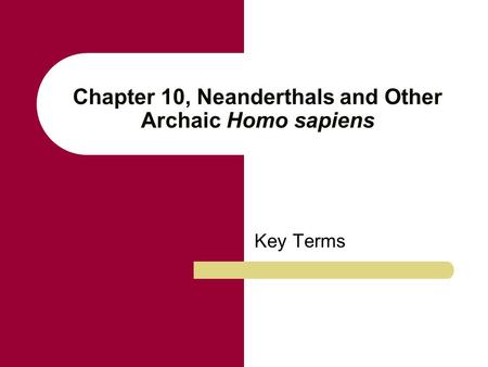 Chapter 10, Neanderthals and Other Archaic Homo sapiens Key Terms.