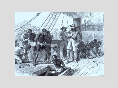 This early etching shows Africans being chained on board a slave ship.