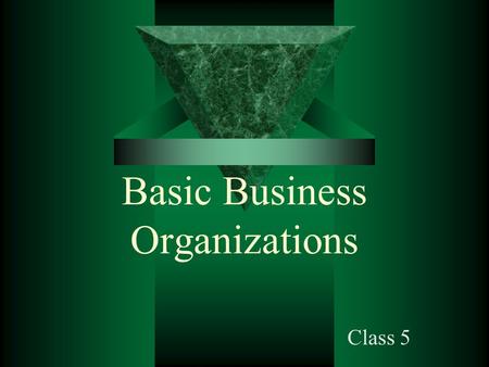 Basic Business Organizations Class 5. Starting a Business  The first question: –What form should the business take? Sole proprietorship Partnership Corporation.