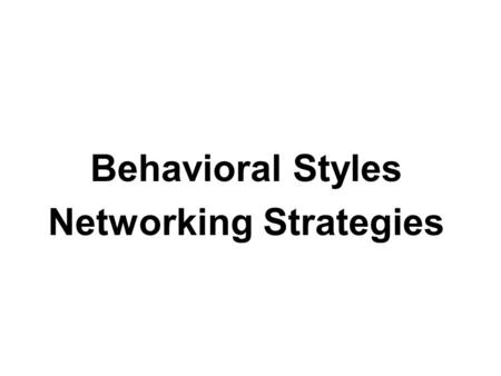 Behavioral Styles Networking Strategies. Objectives Introduction of BS3 Forming the Profile Understanding your Profile results Profiling others Adapting.