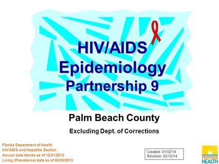 Palm Beach County Excluding Dept. of Corrections HIV/AIDS Epidemiology Partnership 9 Florida Department of Health HIV/AIDS and Hepatitis Section Annual.