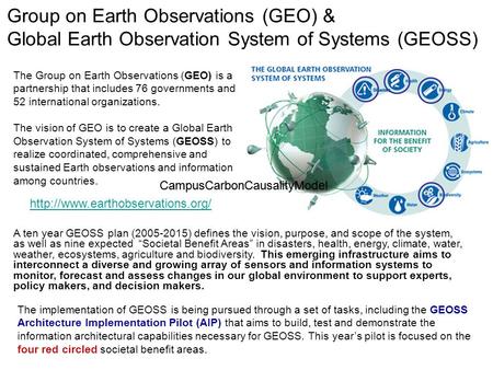 Group on Earth Observations (GEO) & Global Earth Observation System of Systems (GEOSS)  A ten year GEOSS plan (2005-2015)