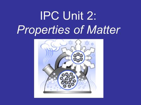 IPC Unit 2: Properties of Matter Matter is anything that has mass and volume. 1. Mass is a measure of the amount of matter. 2. Volume is the amount of.