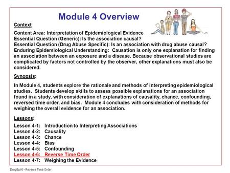 DrugEpi 6 - Reverse Time Order Module 4 Overview Context Content Area: Interpretation of Epidemiological Evidence Essential Question (Generic): Is the.