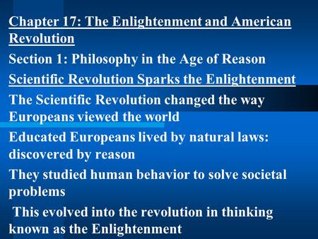 Chapter 17: The Enlightenment and American Revolution
